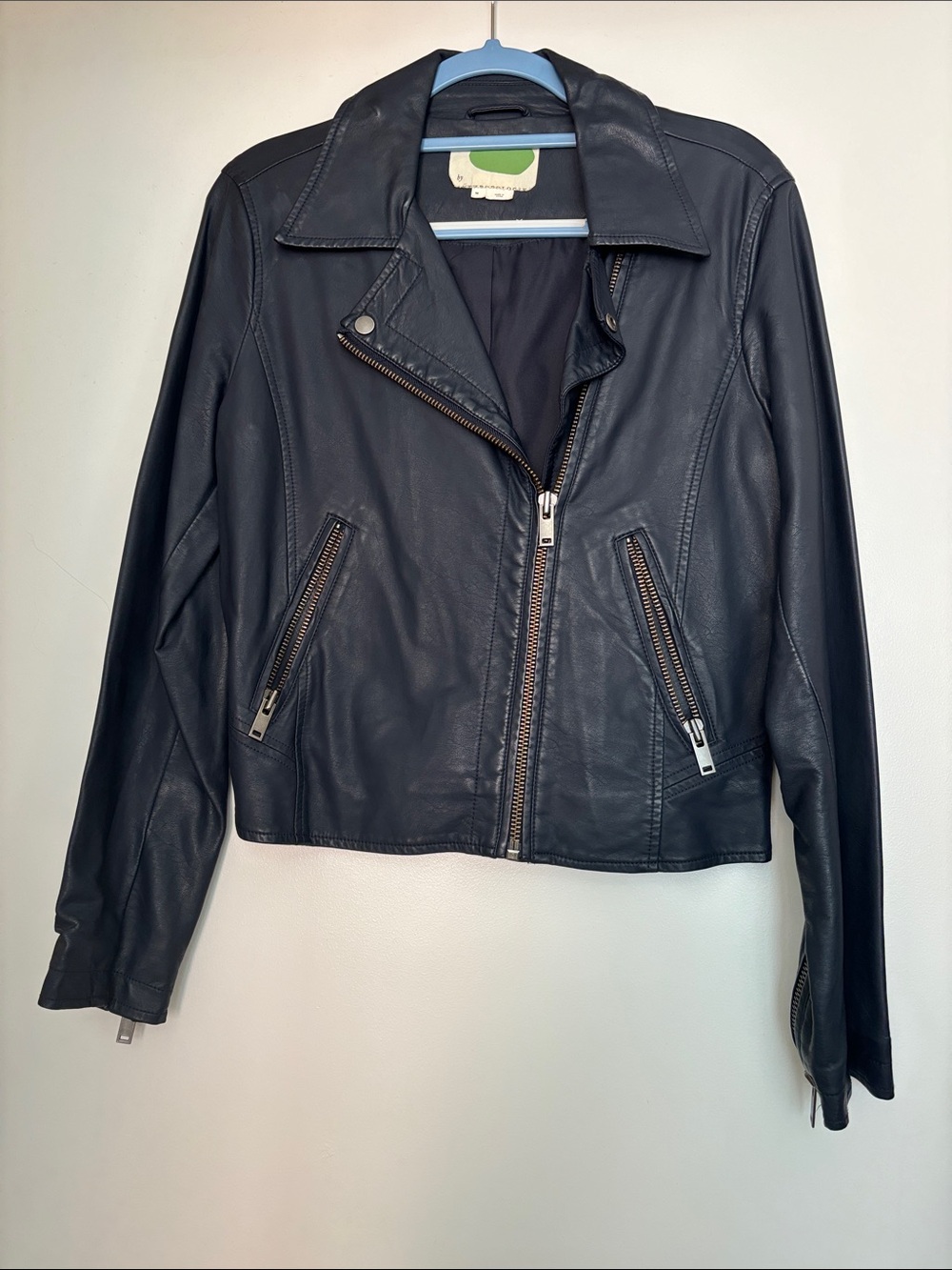 Anthropologie Navy Blue Leather Moto Jacket